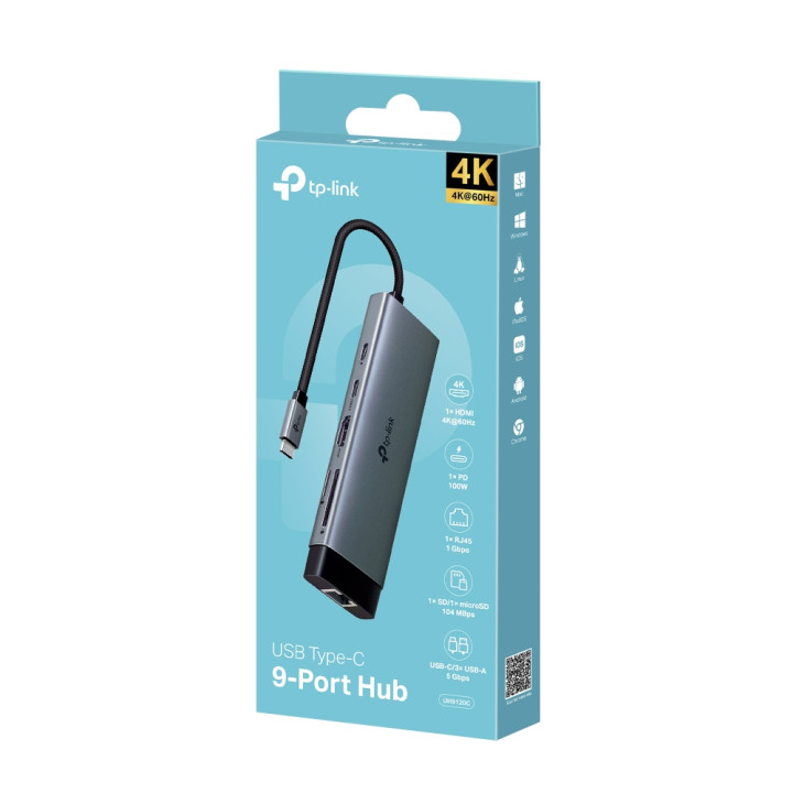 USB хъб TP-LINK UH9120C, 9в1 Type-C - 13