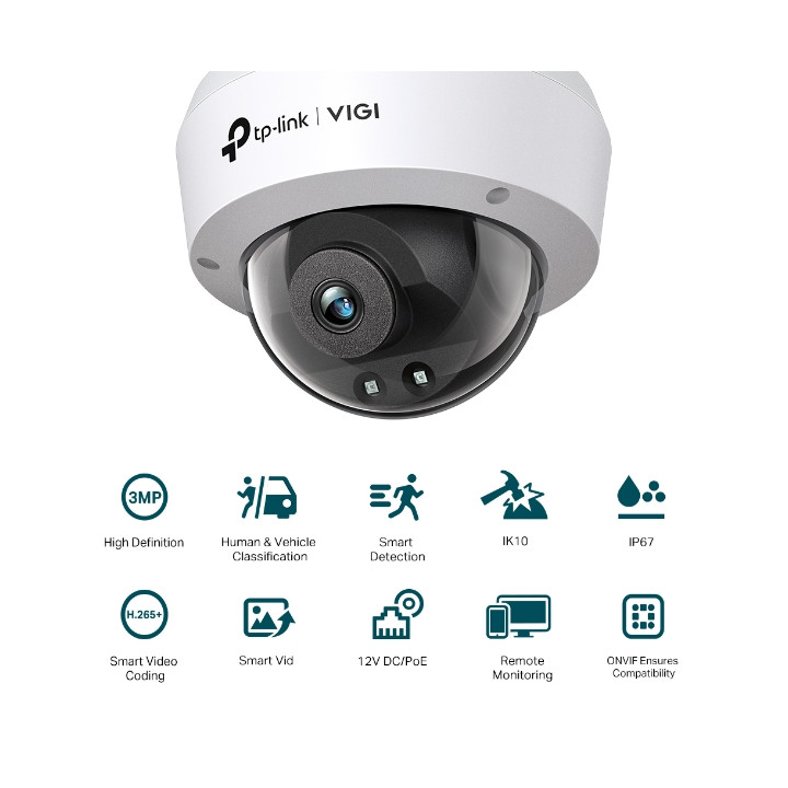 Мрежова камера TP-Link VIGI C230I, 3MP, 2.8mm, IR куполна, 12V DC - 3
