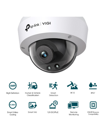 Мрежова камера TP-Link VIGI C240I, 4MP IR куполна, 4mm обектив - 1