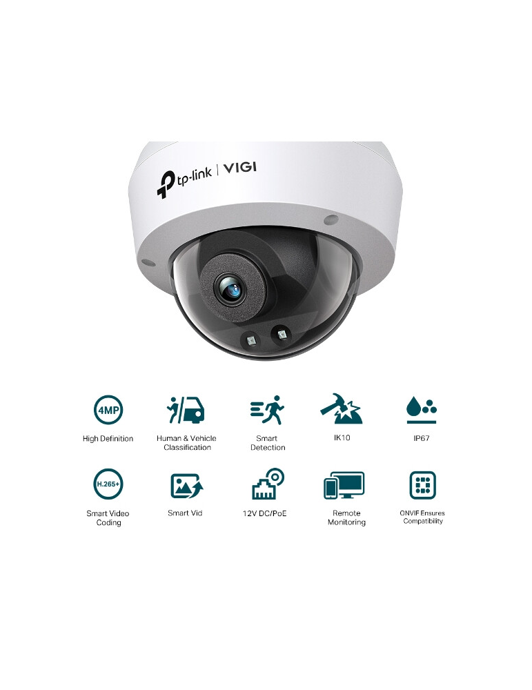 Мрежова камера TP-Link VIGI C240I, 4MP IR куполна, 4mm обектив - 1