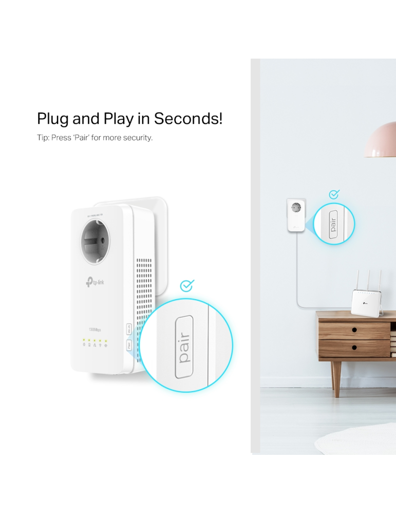 Powerline адаптер TP-Link TL-WPA8631P KIT, AV1300 Gigabit с Wi-Fi ac и електрически контакт - 6