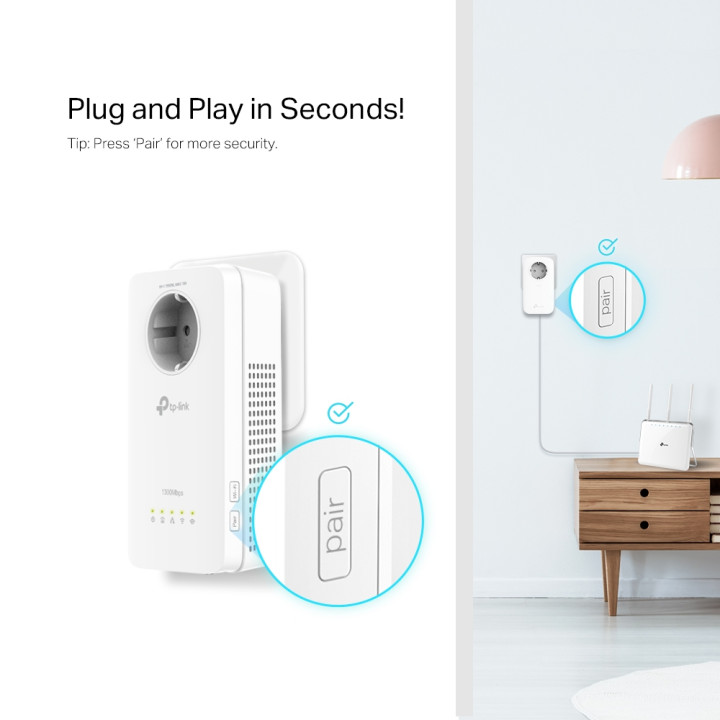 Powerline адаптер TP-Link TL-WPA8631P KIT, AV1300 Gigabit с Wi-Fi ac и електрически контакт - 6