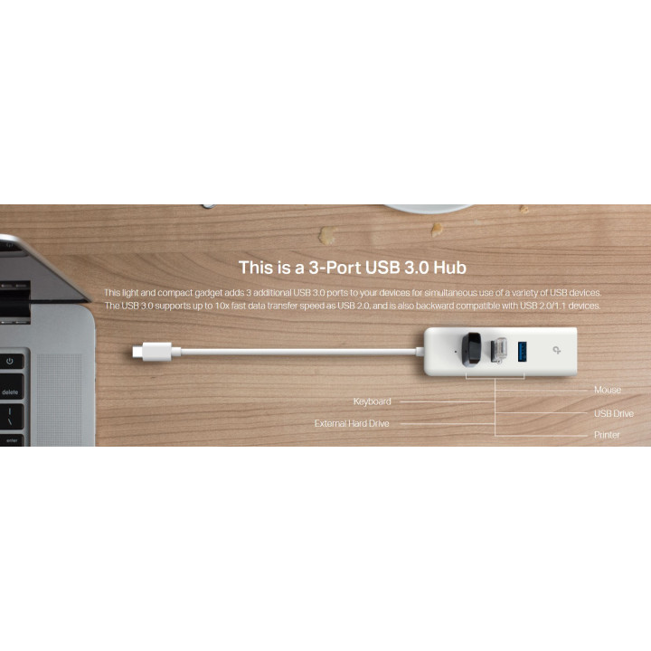 USB Type-C хъб TP-LINK UE330C, 3 порта, Gigabit Ethernet  - 2
