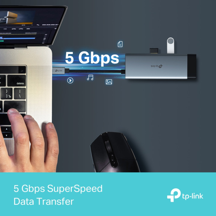 Докинг станция TP-LINK UH6120C, 6 портов, Type-C 5Gbps - 8885020625271 - 8