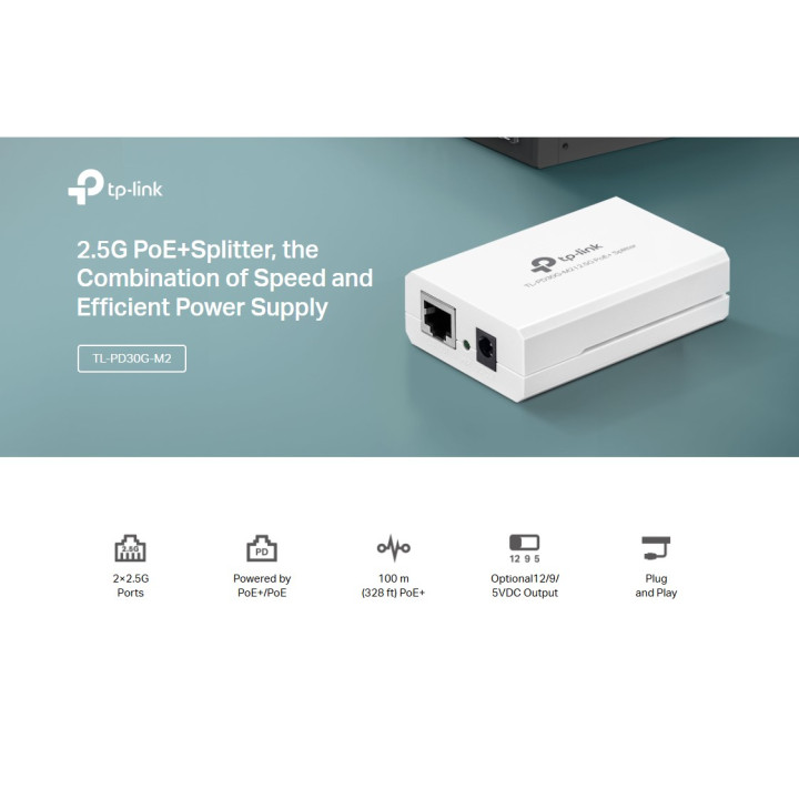 PoE+ сплитер TP-Link TL-PD30G-M2, 2.5Gbps  - 2