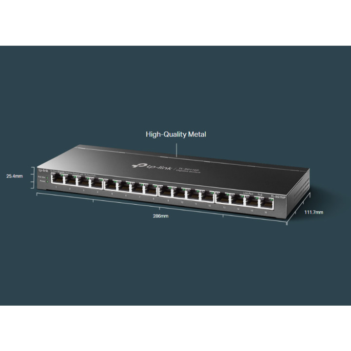 Мрежов комутатор TP-Link TL-SG116P, 16-портов Gigabit PoE+ - 8