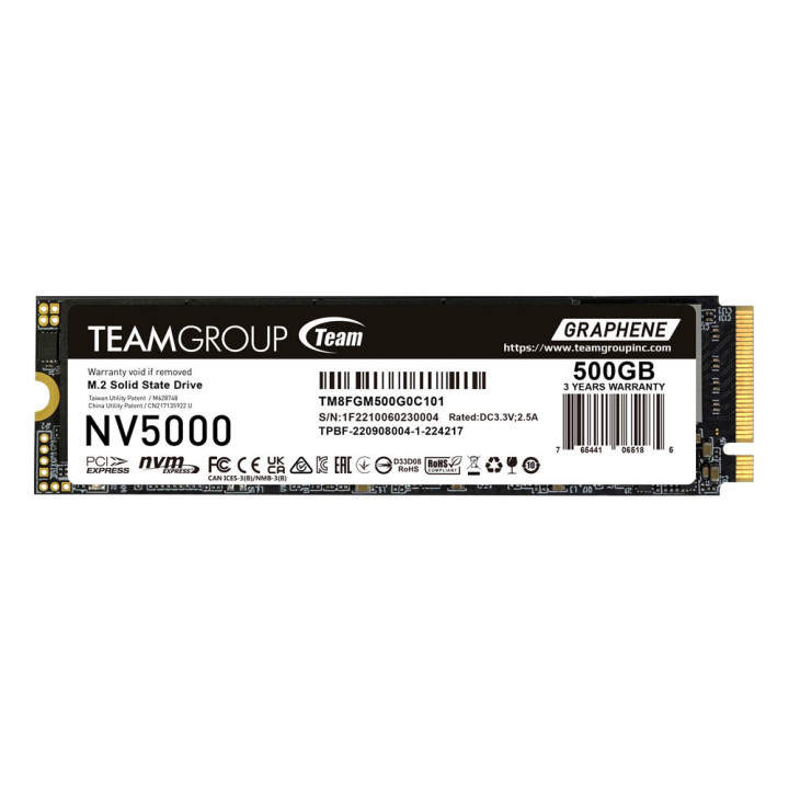 SSD диск Team Group Elite NV5000, 500GB PCIe Gen4 NVMe M.2 2280, 4500/1800 MB/s - TM8FGM500G0C101 - 1