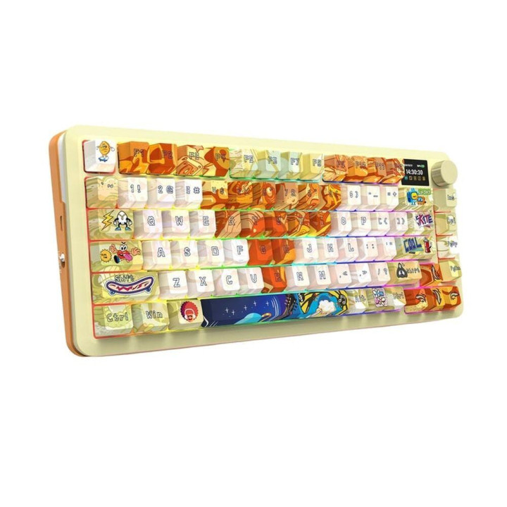 Bluetooth/безжична механична нископрофилна геймърска клавиатура Redragon Flekact Pro Art Anime K708GF, Pink Huano switches, RGB 