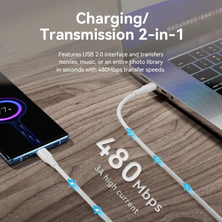 USB кабел Vention, Type-C to Type-C 1M 3A - TAXWF - 3