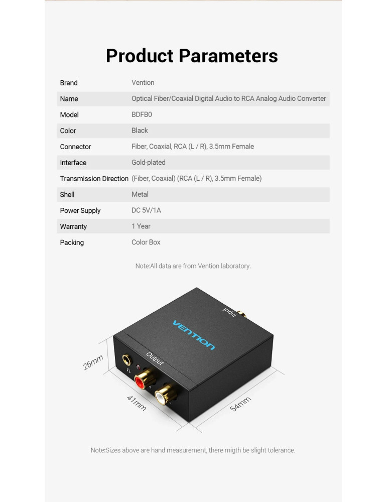 Аудио конвертор Vention BDFB0, Optical/Coaxial към RCA/3.5mm - BDFB0 - 18