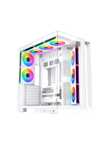 Кутия Xigmatek Aqua 7 Arctic, Middle Tower ATX, Бял, 8 ARGB вентилатора, USB-C, Tempered Glass - EN49033 - 1