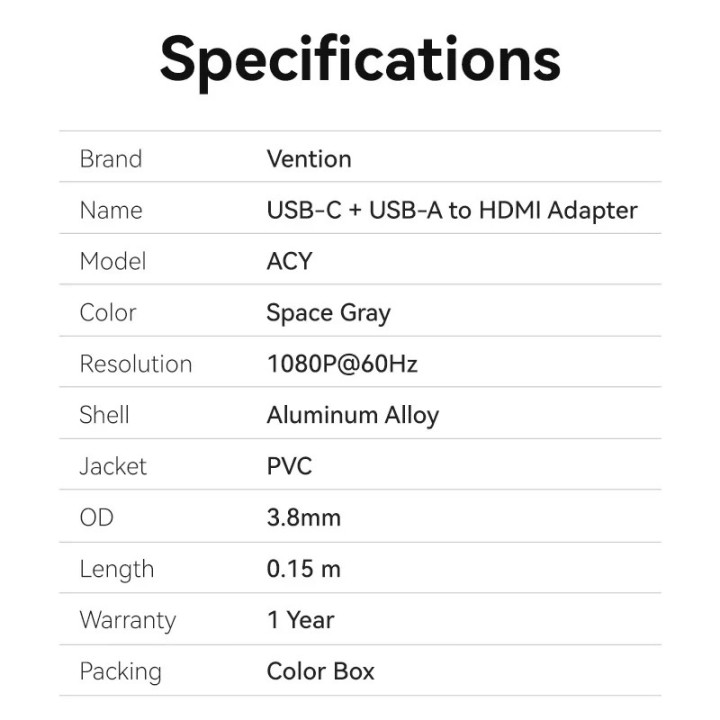 Преходник Vention, USB-C/A към HDMI, 1080p@60Hz - ACYHB - 13