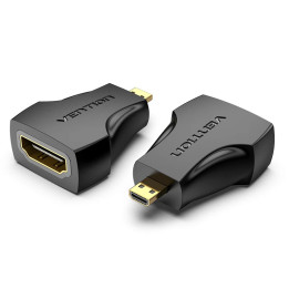 Преходник Vention Micro HDMI (type D) мъжски към HDMI женски, черен, екраниран, позлатени конектори, 4K 2160p @ 60Hz - AITB0 - 1