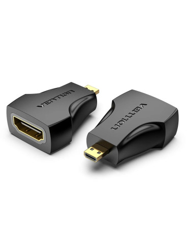 Преходник Vention Micro HDMI (type D) мъжски към HDMI женски, черен, екраниран, позлатени конектори, 4K 2160p @ 60Hz - AITB0 - 1