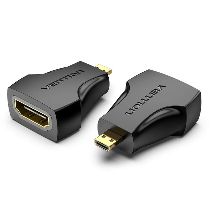 Преходник Vention Micro HDMI (type D) мъжски към HDMI женски, черен, екраниран, позлатени конектори, 4K 2160p @ 60Hz - AITB0 - 1