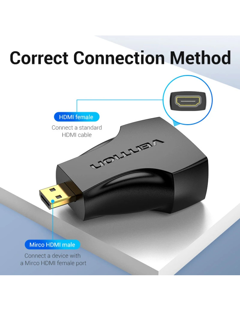 Преходник Vention Micro HDMI (type D) мъжски към HDMI женски, черен, екраниран, позлатени конектори, 4K 2160p @ 60Hz - AITB0 - 4