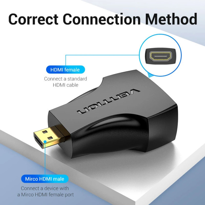 Преходник Vention Micro HDMI (type D) мъжски към HDMI женски, черен, екраниран, позлатени конектори, 4K 2160p @ 60Hz - AITB0 - 4