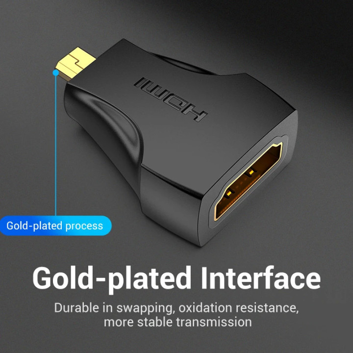 Преходник Vention Micro HDMI (type D) мъжски към HDMI женски, черен, екраниран, позлатени конектори, 4K 2160p @ 60Hz - AITB0 - 5