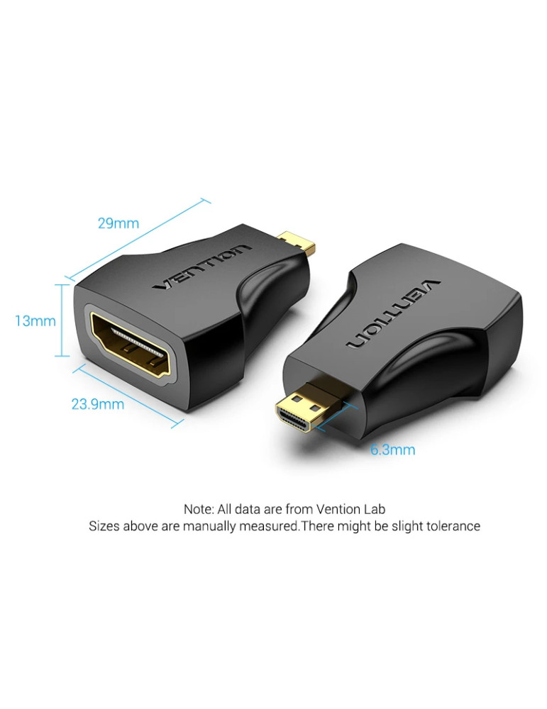 Преходник Vention Micro HDMI (type D) мъжски към HDMI женски, черен, екраниран, позлатени конектори, 4K 2160p @ 60Hz - AITB0 - 9