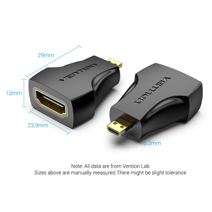 Преходник Vention Micro HDMI (type D) мъжски към HDMI женски, черен, екраниран, позлатени конектори, 4K 2160p @ 60Hz - AITB0 - 9