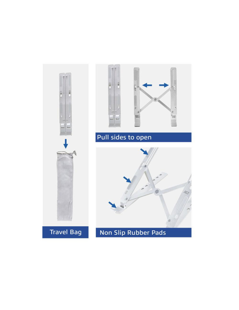Алуминиева сгъваема стойка ACT AC8120, за лаптоп до 15.6" - 6