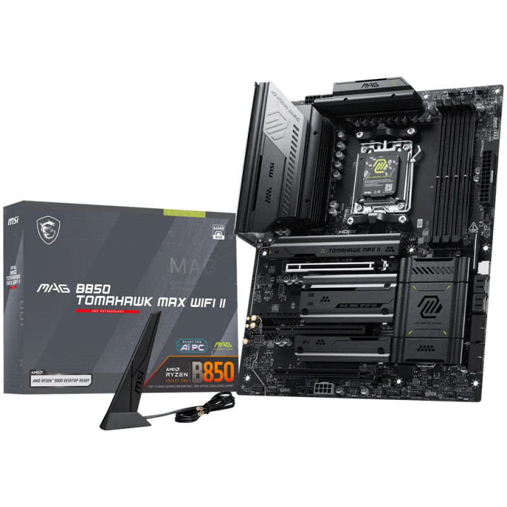 Дънна платка MSI MAG B850 TOMAHAWK MAX WIFI II, Socket AM5, DDR5 до 8400MHz OC, 4x M.2, WiFi 7, Bluetooth 5.4, LAN 5Gb/s - 911-7