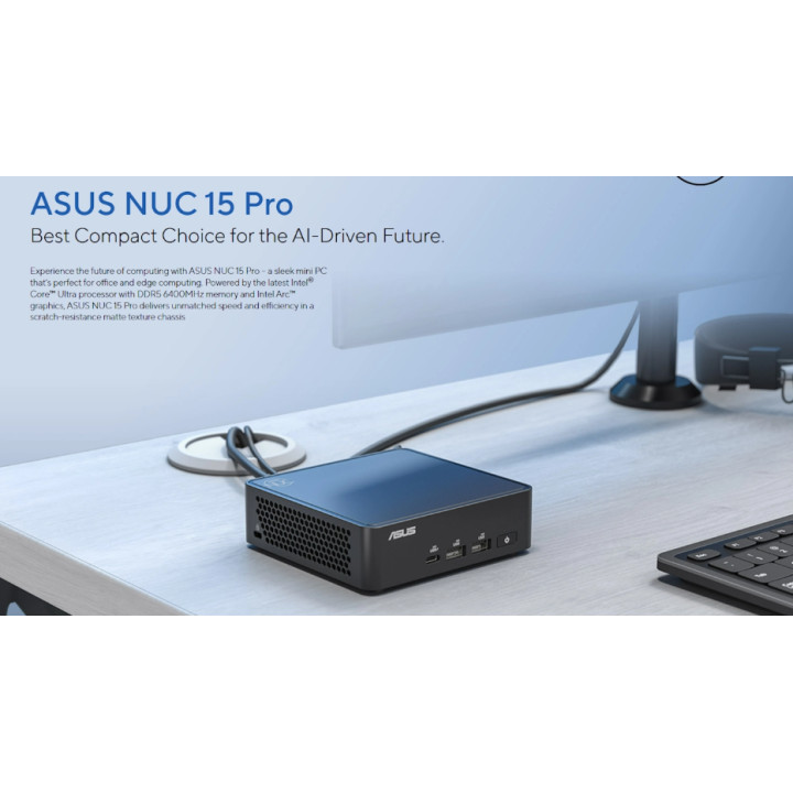Мини компютър ASUS NUC 15 Pro RNUC15CRKC500002, Intel Core 5 210H, Intel UHD Graphics, без RAM, без SSD, без OS - 90AR00R2-M0006