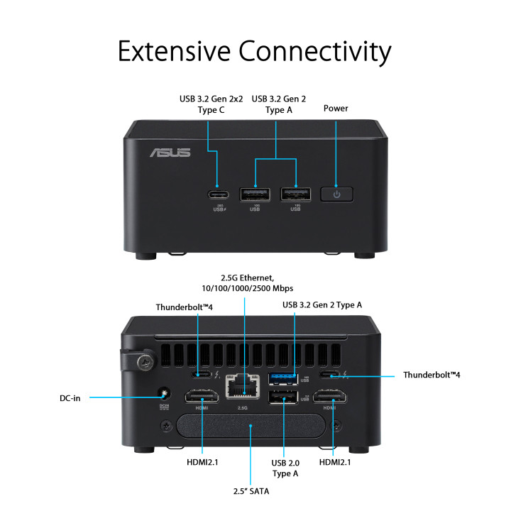Мини компютър ASUS NUC 14 Pro RNUC14RVHI300003I, Intel Core Ultra 3 100U, Intel Graphics, без RAM, без диск, без ОС - RNUC14RVHI