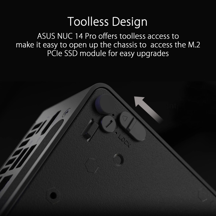 Мини компютър ASUS NUC 14 Pro RNUC14RVHI300003I, Intel Core Ultra 3 100U, Intel Graphics, без RAM, без диск, без ОС - RNUC14RVHI