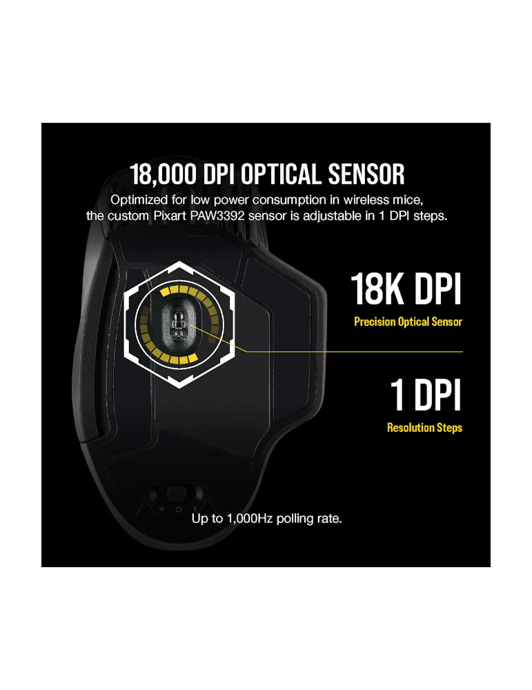 Bluetooth/Безжична геймърска мишка CORSAIR Dark Core RGB PRO, 18000 DPI, Оптичен сензор, RGB осветление - CH-9315011-EU - 6