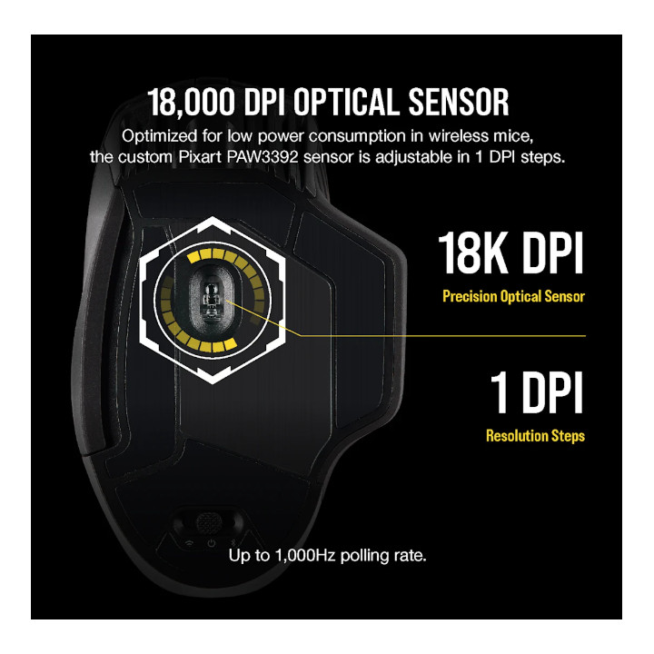 Bluetooth/Безжична геймърска мишка CORSAIR Dark Core RGB PRO, 18000 DPI, Оптичен сензор, RGB осветление - CH-9315011-EU - 6