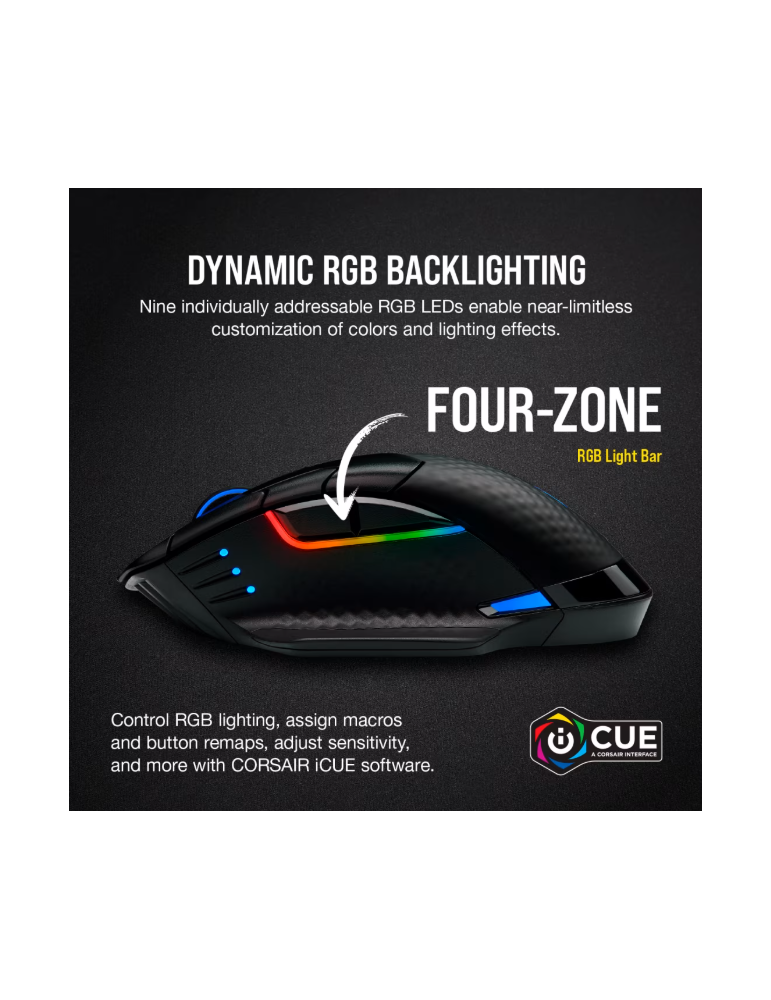 Bluetooth/Безжична геймърска мишка CORSAIR Dark Core RGB PRO, 18000 DPI, Оптичен сензор, RGB осветление - CH-9315011-EU - 9