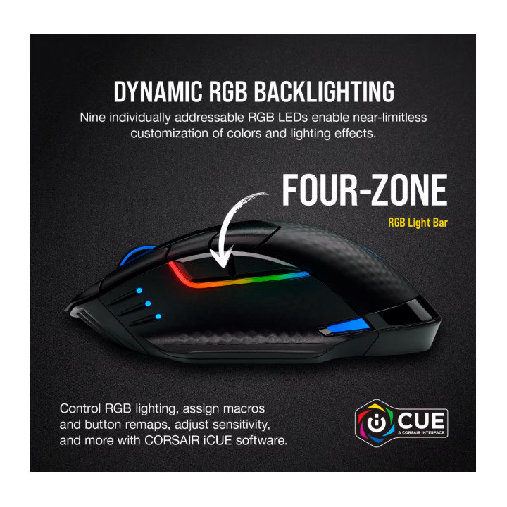 Bluetooth/Безжична геймърска мишка CORSAIR Dark Core RGB PRO, 18000 DPI, Оптичен сензор, RGB осветление - CH-9315011-EU - 9