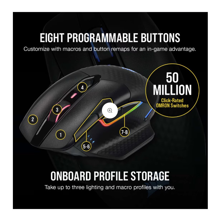 Bluetooth/Безжична геймърска мишка CORSAIR Dark Core RGB PRO, 18000 DPI, Оптичен сензор, RGB осветление - CH-9315011-EU - 10