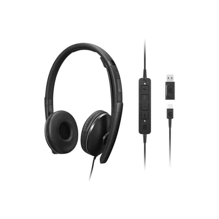 Слушалки Lenovo Gen2 On-ear, USB-C, черни, с микрофон, шумоподтискане - 4XD1M45627 - 1