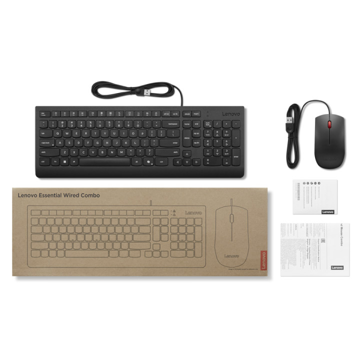 Клавиатура и мишка LENOVO Essential, жични, QWERTY българска подредба, USB - 4X31R64406 - 3