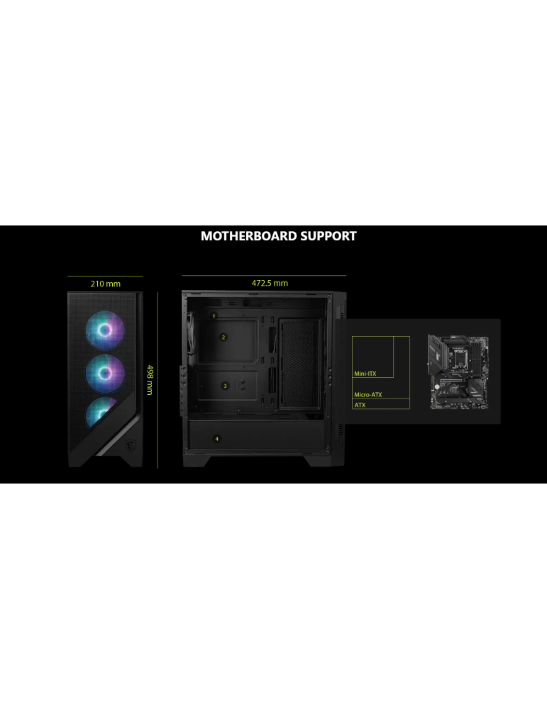 Кутия за компютър MSI MAG FORGE 320R AIRFLOW, Midi Tower, ATX/M-ATX/Mini-ITX, 4x 120mm ARGB вентилатори, Закалено стъкло - 306-7