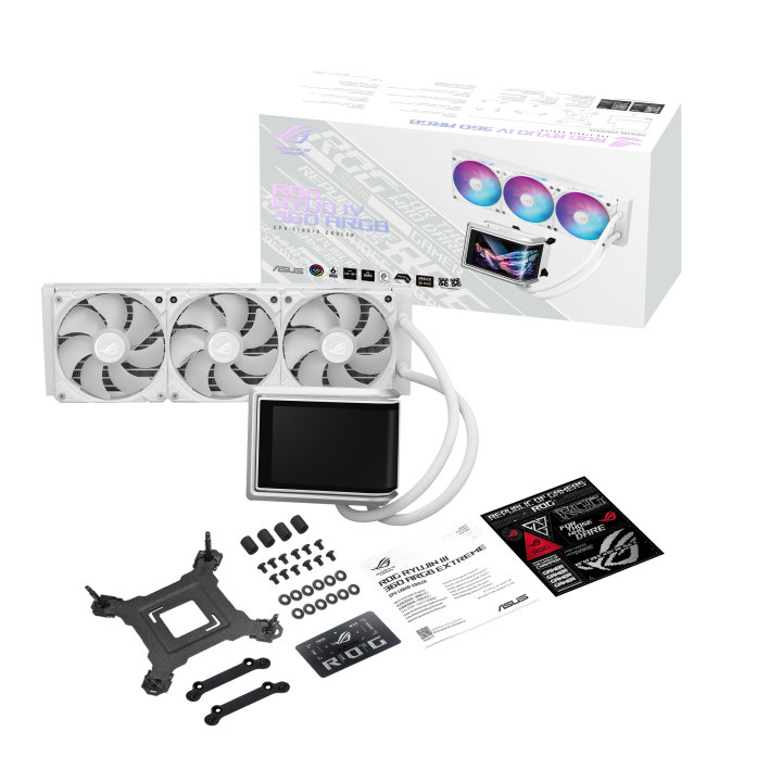 Водно охлаждане за процесор ASUS ROG Ryuo IV 360 ARGB White Edition, съвместимост AM4/AM5/1700/1851/115x, 3x120mm вентилатори, P