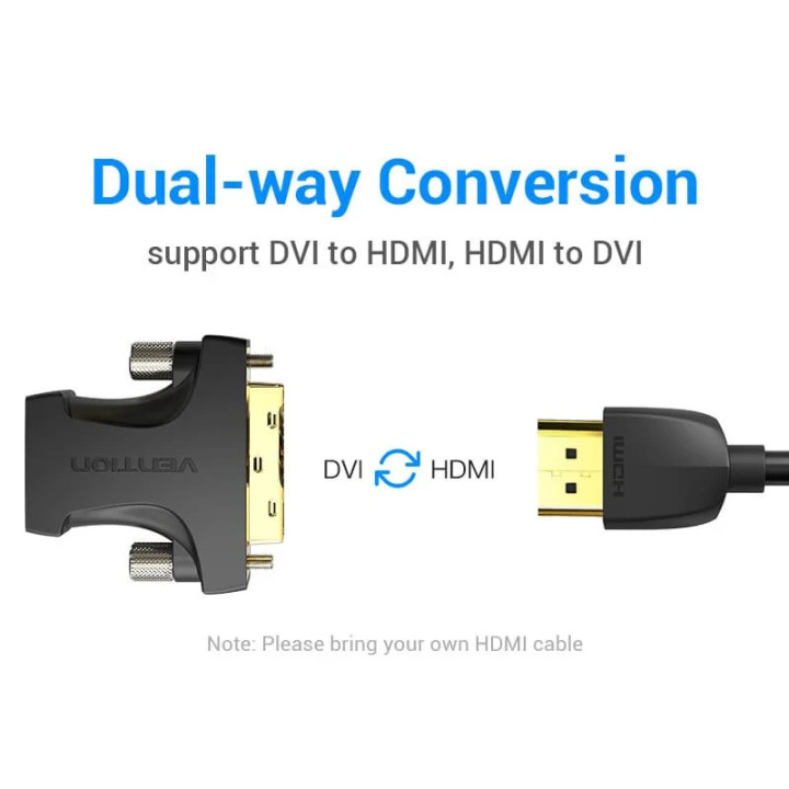 Преходник Vention, DVI 24+1 Мъжки към HDMI Женски, Позлатени конектори, 1080p @ 60Hz - AILB0 - 2