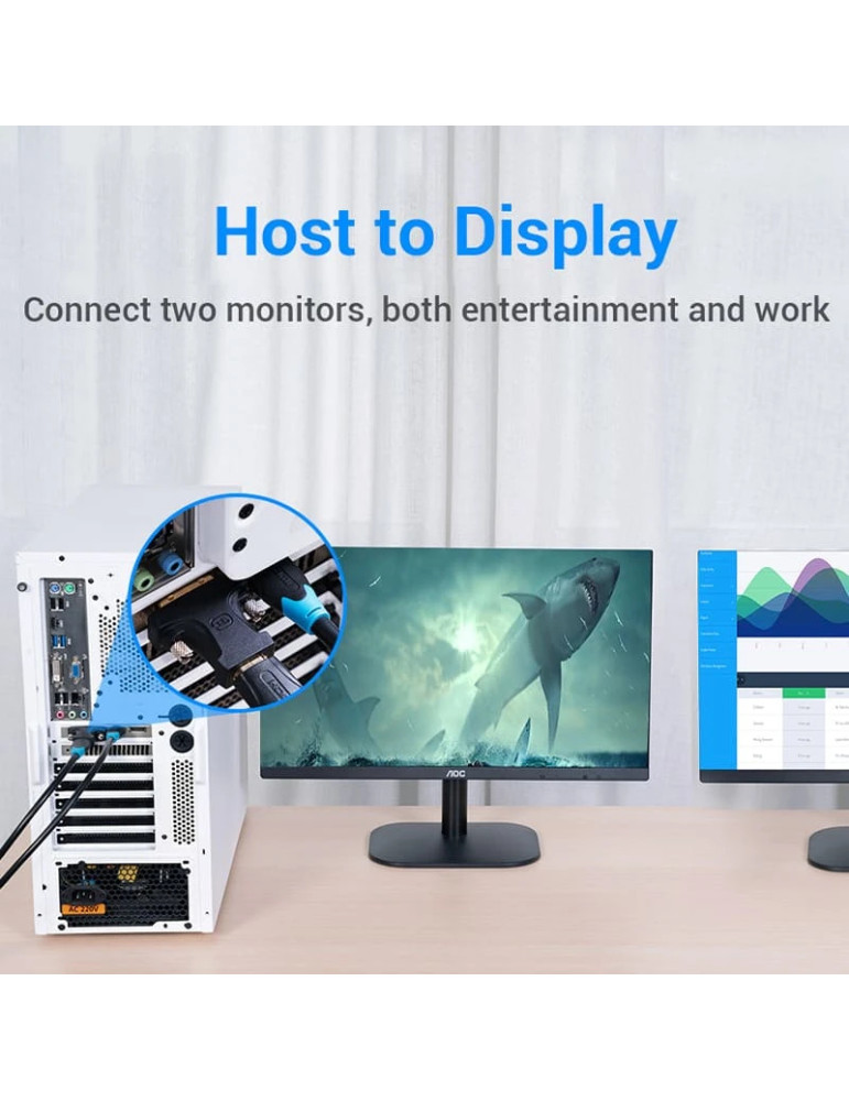 Преходник Vention, DVI 24+1 Мъжки към HDMI Женски, Позлатени конектори, 1080p @ 60Hz - AILB0 - 6