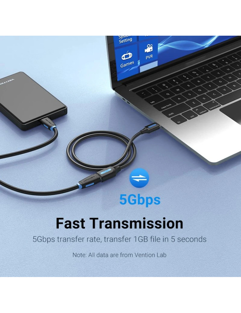 Кабел Vention USB 3.0 Type A, 0.5m, Екраниран, 5Gb/s, Черен - CBHBD - 4