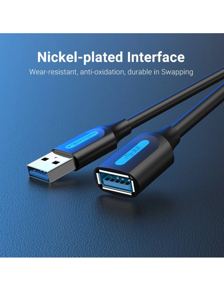 Кабел Vention USB 3.0 Type A, 0.5m, Екраниран, 5Gb/s, Черен - CBHBD - 11