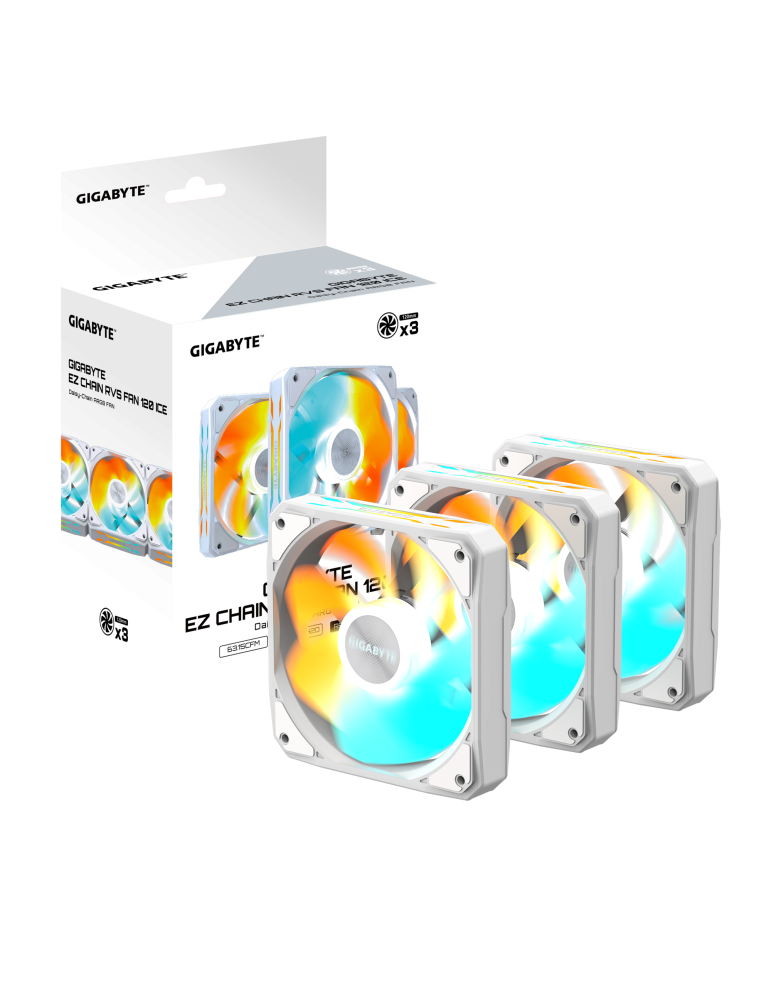 Комплект вентилатори GIGABYTE AORUS EZ CHAIN RVS FAN 120 ICE, 120x120x25mm, 500-2200 RPM, 4 PIN - GP-GBT EZRVSFAN1203 ICE - 7
