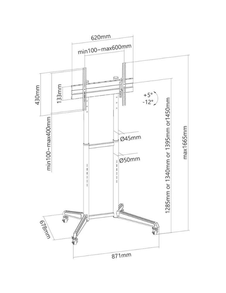 Мобилна подова стойка Neomounts FL50-540BL1 за телевизори и монитори, 37"-70", Регулируема височина 128.5-145 см - FL50-540BL1 -