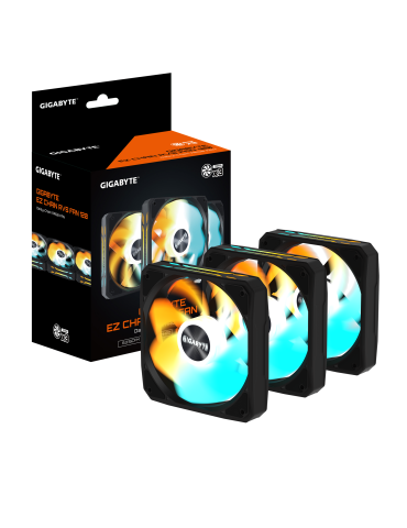 Комплект вентилатори GIGABYTE AORUS EZ CHAIN RVS FAN 120, 3x120mm ARGB 500-2200 RPM - GP-GBT EZRVSFAN1203 - 1