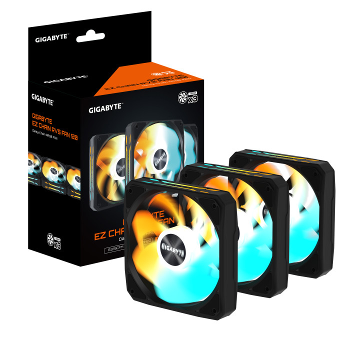 Комплект вентилатори GIGABYTE AORUS EZ CHAIN RVS FAN 120, 3x120mm ARGB 500-2200 RPM - GP-GBT EZRVSFAN1203 - 1