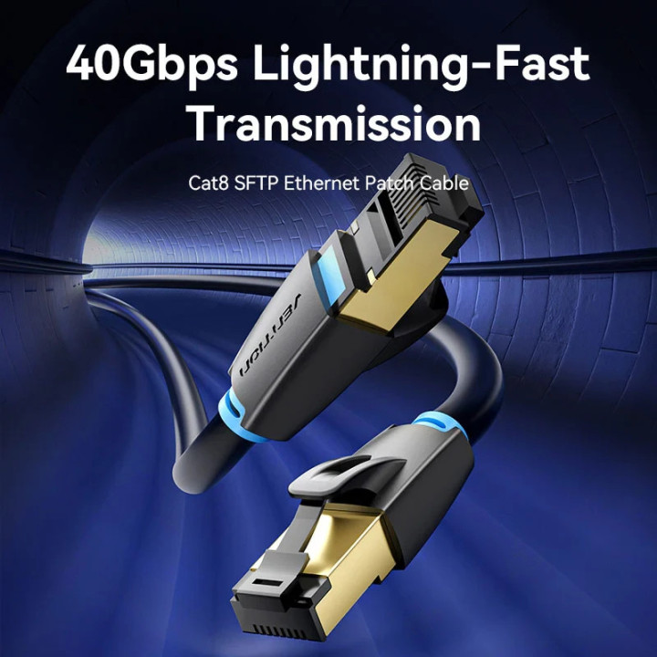 Кабел Vention LAN SFTP Cat.8, 5м, 40Gbps, Екраниран, Позлатени конектори - IKABJ - 2