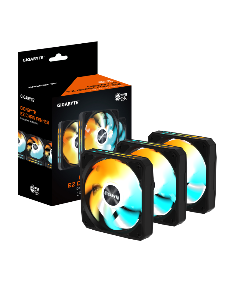 Комплект вентилатори GIGABYTE AORUS EZ CHAIN FAN 120, 120x120x25mm ARGB 3-Pack - GP-GBT EZFAN1203 - 1