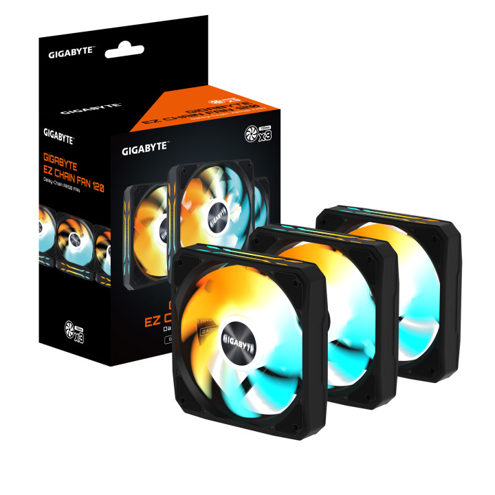 Комплект вентилатори GIGABYTE AORUS EZ CHAIN FAN 120, 120x120x25mm ARGB 3-Pack - GP-GBT EZFAN1203 - 1