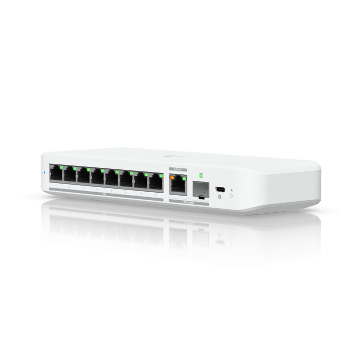 Мрежов комутатор Ubiquiti UniFi Switch Flex 8 2.5G, 8-портов Gigabit, 2.5G/1G/100M/10M, Пасивно охлаждане - USW-FLEX-2.5G-8 - 2